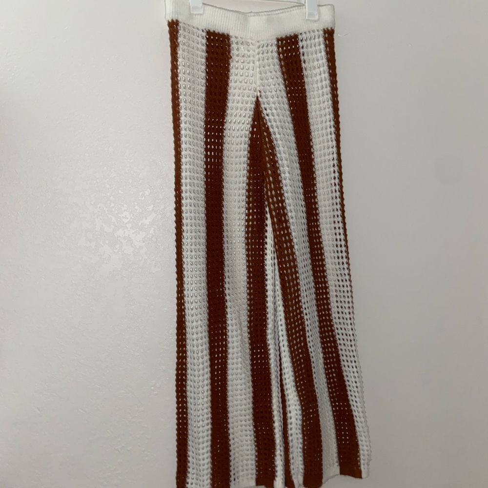 Super cute striped knitted pants brown and white crocheted jeans going out vibes - Picture 5 of 9